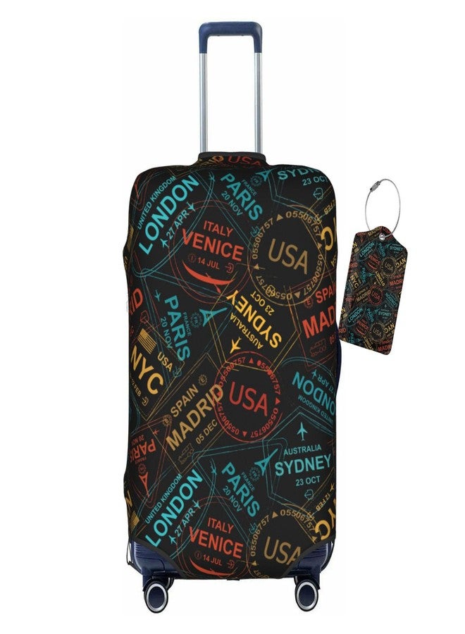 Vridoyt World Travel Stamps Theme Luggage Covers and Luggage Tags Tsa Approved, Elastic Washable Fashionable Anti-Scratch Suitcase Protector, Travel Gifts(M 22-25 Inch) - Image 1